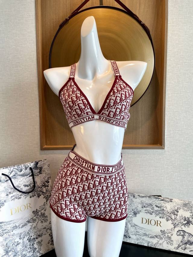 140 Dior knitted bikini set, two-piece swimsuit, letter print strapless bra + br