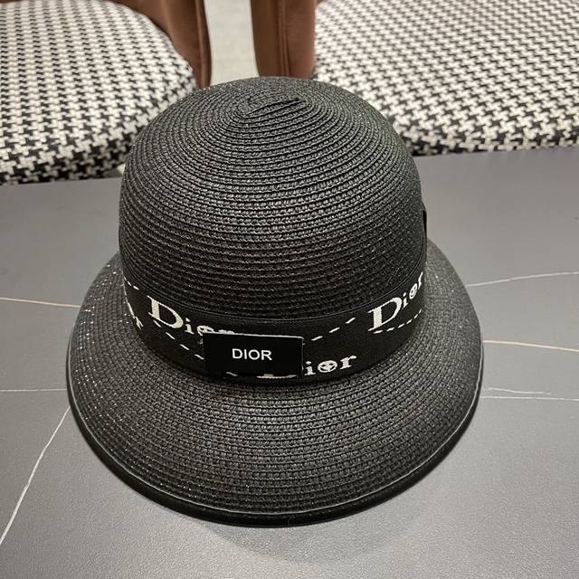 Dior New Casual Fashion Straw Hat for Women, Spring/Summer Beach Vacation Hat, B