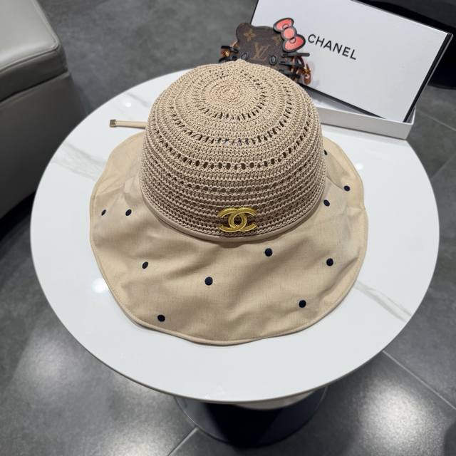 Chanel design haute couture straw hand-crocheted sun hat spring/summer women's c Chanel design haute couture straw hand-crocheted sun hat spring/summer women's c