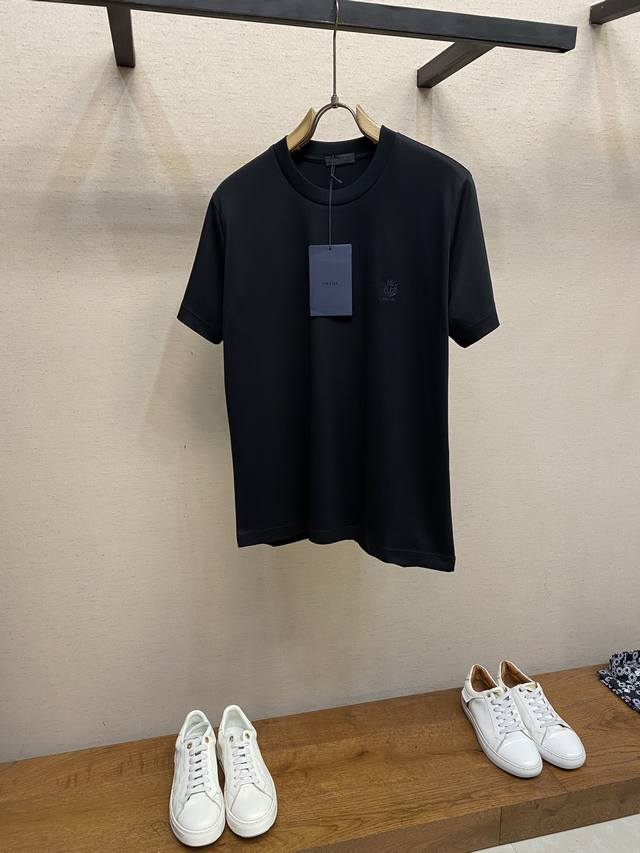 Prada, 2026Fw Embroidered Cotton Short-Sleeve T-Shirt. This minimalist yet sophi