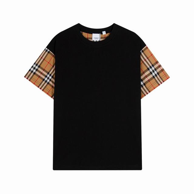 高端品质 Burberry巴宝莉袖口经典格子布圆领短袖，高克重原版洗水面料，洗水完280G重，原版工艺，宽松版型，男女同款。 尺寸： S M L Xl