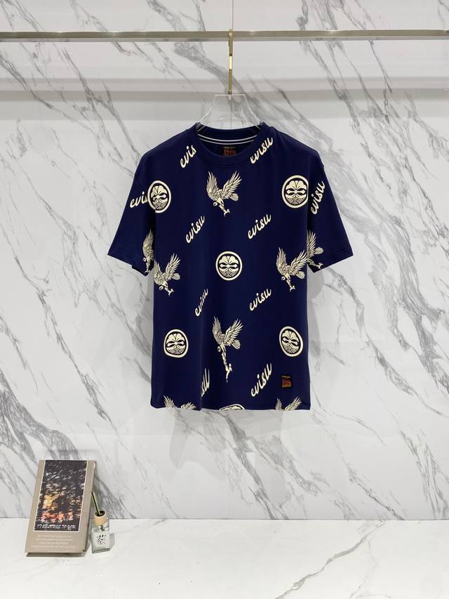 Evisu's latest all-over eagle and large M logo print crew neck short-sleeved T-s