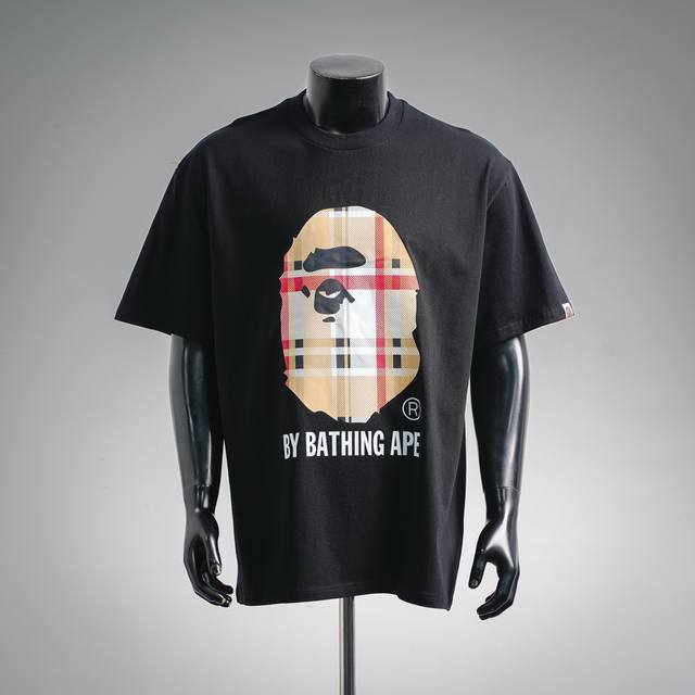 140 Bape Checkered Ape Head Letter Print Short-Sleeve T-Shirt Made of 260g high- 140 Bape Checkered Ape Head Letter Print Short-Sleeve T-Shirt Made of 260g high-