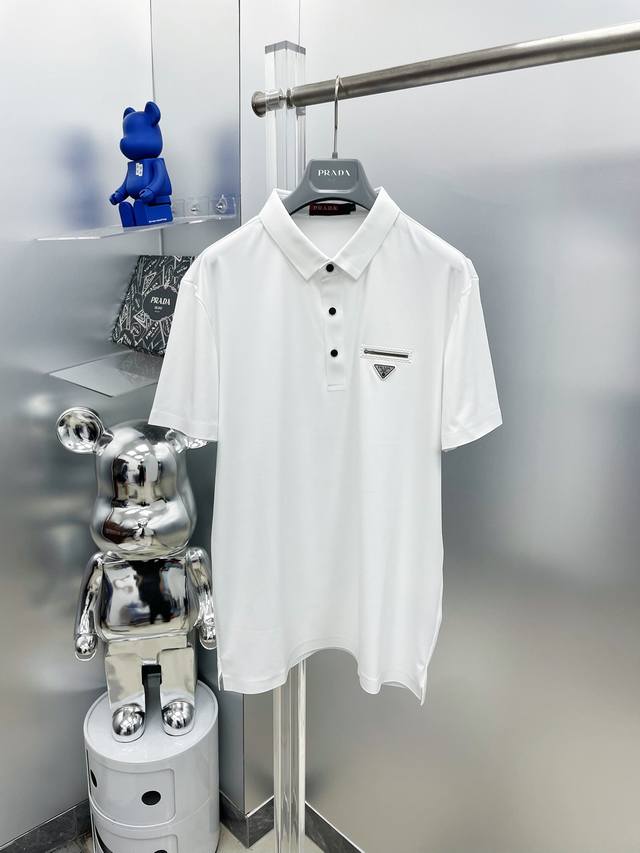 Prada 2025 Summer New Triangle Zipper Logo Polo Short Sleeve Tee Size A top-tier