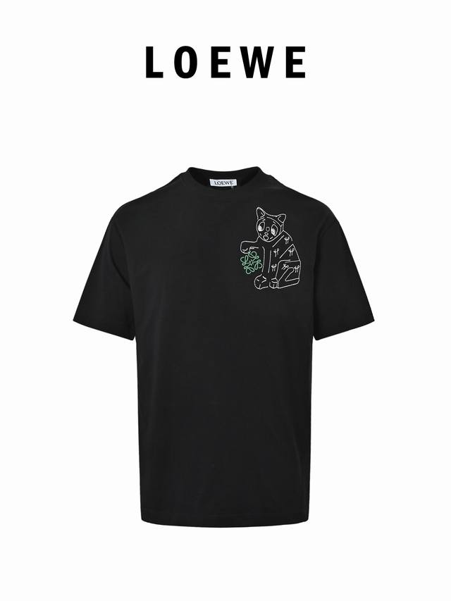 170 Loewe X Louis Wain Collaboration Lucky Cat Embroidered Short-Sleeve T-Shirt 170 Loewe X Louis Wain Collaboration Lucky Cat Embroidered Short-Sleeve T-Shirt