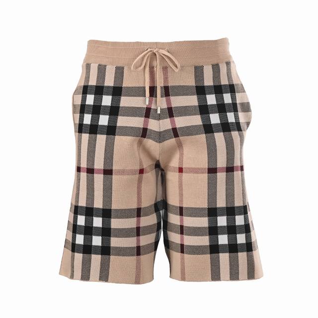200 Burberry巴宝莉Bbr 大格纹针织短裤 -采用定制针织一体的条纹面料 威化布织法 提花针织工艺 版型紧致立体 4杠拼接 定制裤绳五金质感强上身舒适