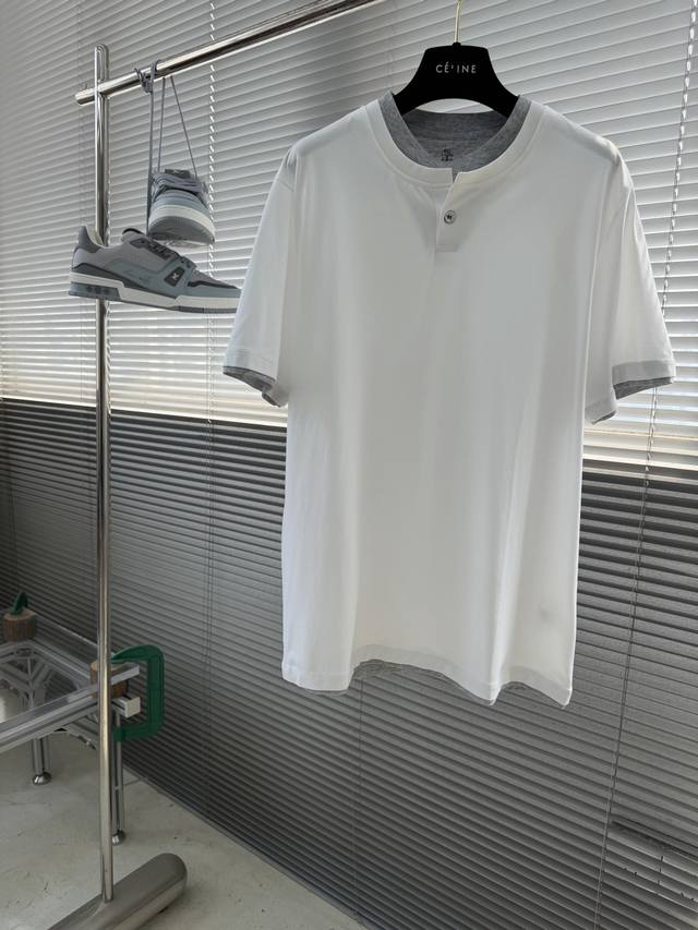 - Brunello Cucinelli Bc Faux Two-Piece Crew Neck Short-Sleeve T-Shirt 2026Ss Ear