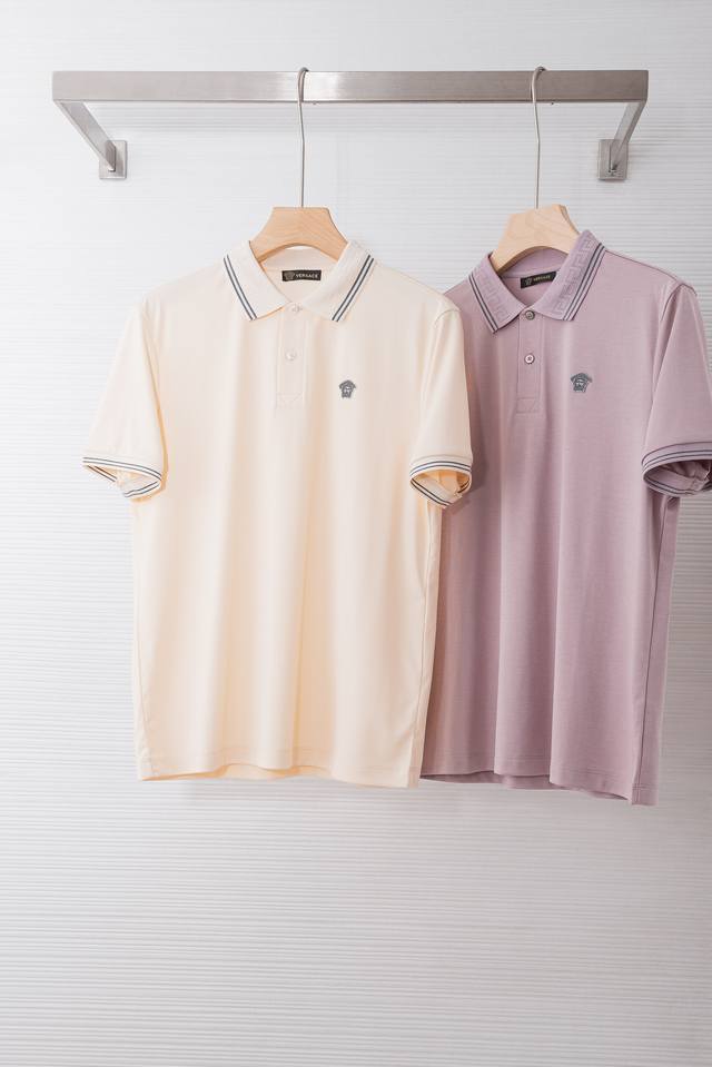 Versace 2026 Spring/Summer Silk Blend Honeycomb Hexagonal Texture Men's Polo Shi