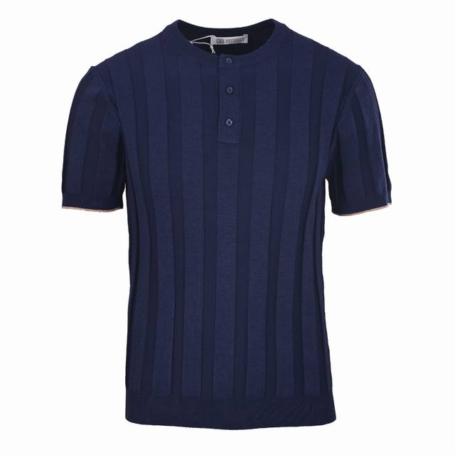 230 High-quality Brunello Cucinelli Bc two-tone button-down ribbed Henley collar