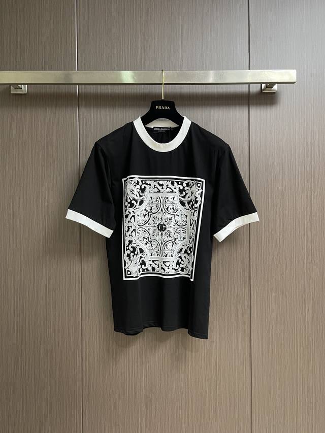 210 Dg Dolcegabbana Graffiti Illustration Decorated Cotton Crew Neck Short-Sleev