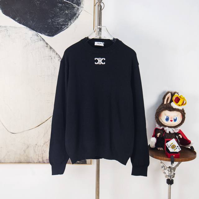 Zp版本［独家供应］ Celine 凯旋门提花针织套头衫 面料：采用30%羊毛，70%棉。 工艺：局部嵌花工艺，进口12针织出。整件衣服完工需120分钟。 工艺