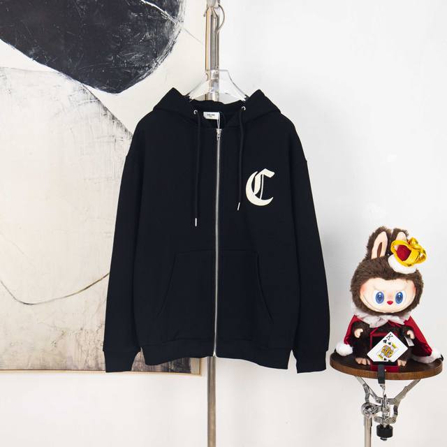 Zp版本［独家供应］ Celine 刺绣帽衫拉链外套 面料：采用420克毛圈面料，面料做有轻微抓绒工艺。该款采用长纱双股定织纯棉款。螺纹搭配2*2双纱460克配