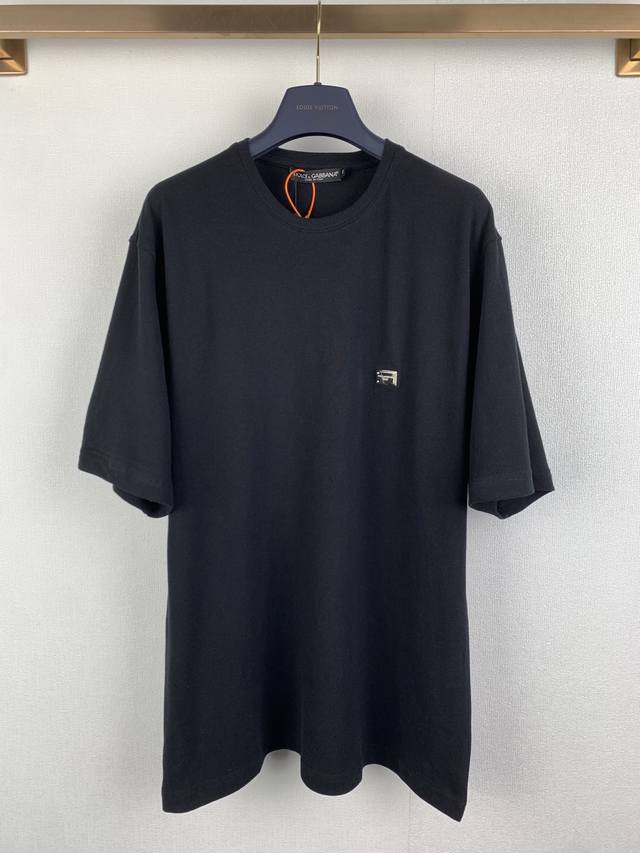 Dolce & Gabbana Metal Logo Short-Sleeve T-Shirt. Custom-made platinum soft piqu