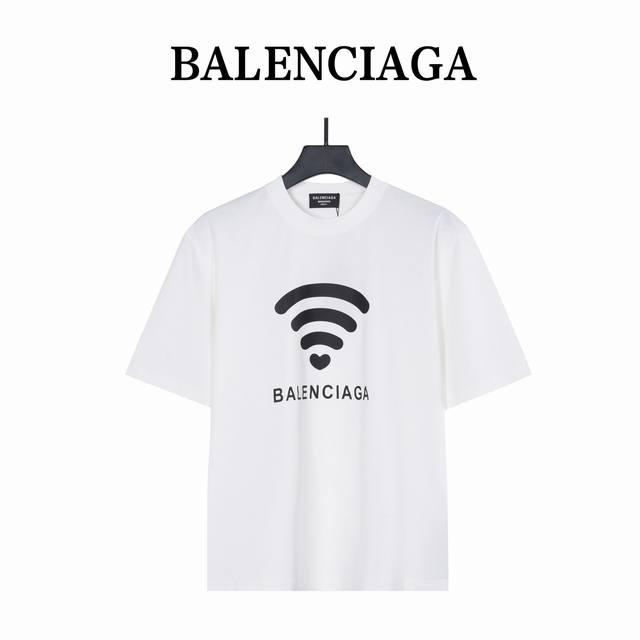 140 Balenciag 巴黎世家爱心Wifi信号大廓形短袖T恤 新款洗水磨破标识图案短袖T恤 标准的印花技术，纯棉柔软面料， 对色定染面料，超精细平网印花工