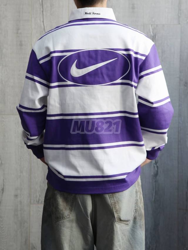 模特图 供 原版复刻 Supreme X Nike 联名款 Nike联名系列 Ss25 Stripe Rugby Logo条纹舒适长袖polo衫 男女同款 颜色