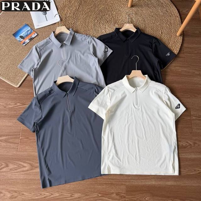 110 Prada Summer New Arrival, Men's Outdoor Quick-Drying Zip-Up Short-Sleeve Pol