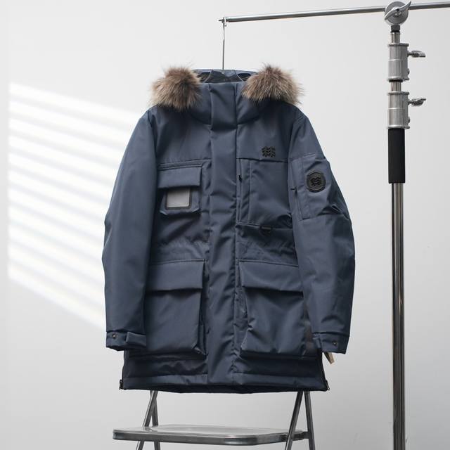 工厂pp直供660 Kolon Sport丨可隆戈尔工装大毛领连帽羽绒服 配色：蓝灰色 尺码：S-Xxl