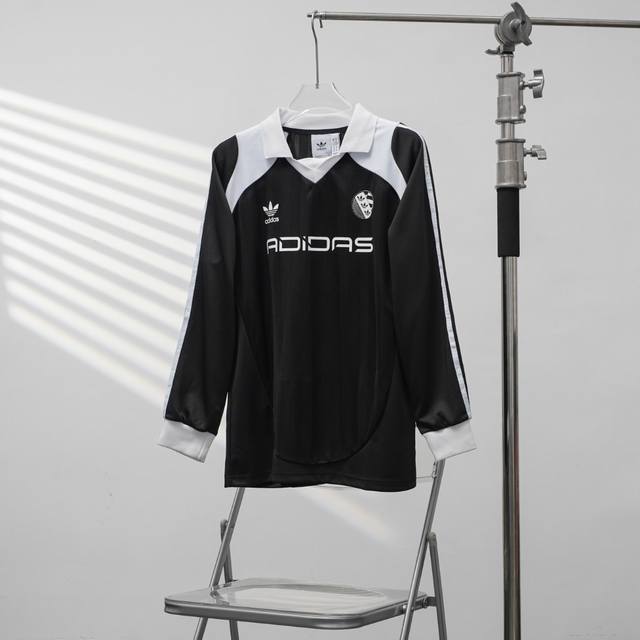 工厂pp直供160 Adidas丨三叶草8803翻领长袖T恤 配色：黑色 尺码：M-Xxl