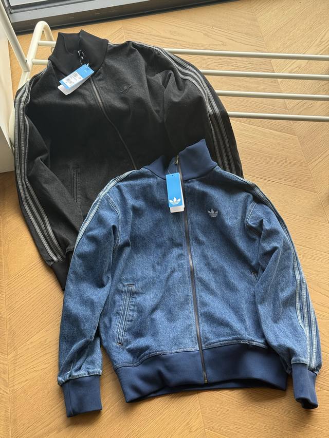 外套供250 裤子供230 Adidas Originals Adicolor Denim Firebird Track ToSs 情人节限定 三条纹宽松立领拉