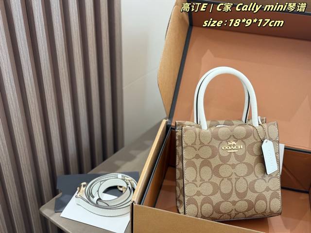 Double-box leather packaging. Coach Cally Mini Tote Bag. The bag features the br