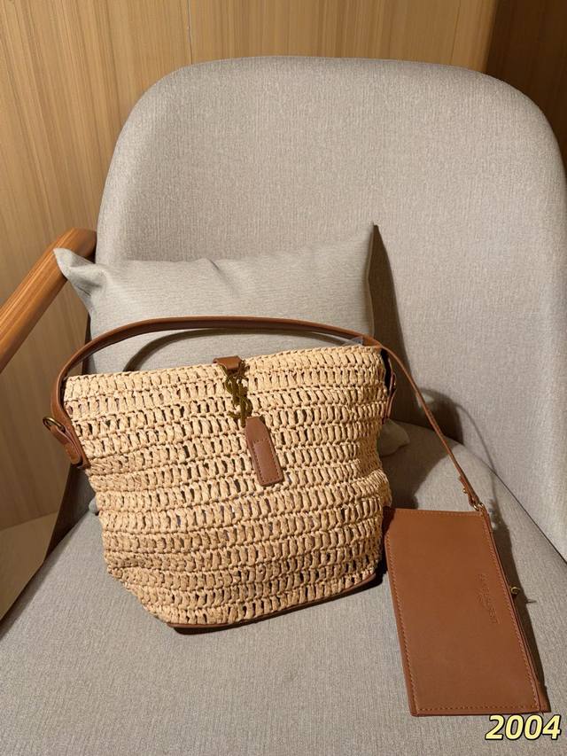 230 YSL Saint Laurent straw tote bag, versatile for outings or vacations, easily