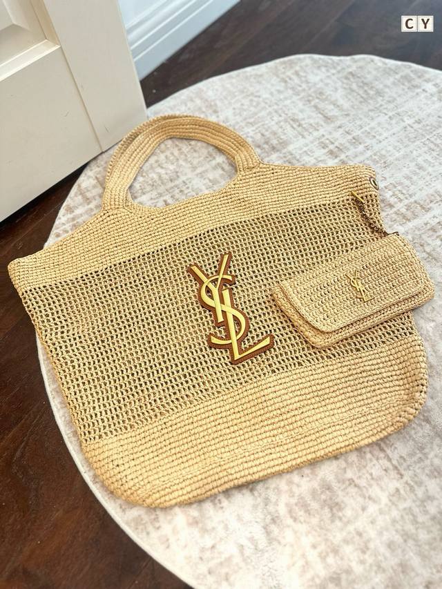 Top-quality original gift box packaging with small bag YSL straw tote bag
