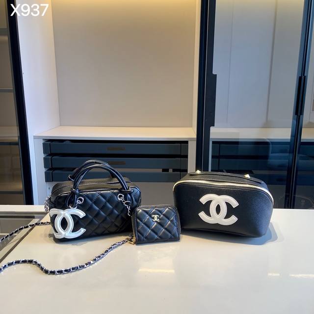 240 New Arrival Combo X937 Chanel Bowling Bag + Cosmetic Bag + Chanel Wallet Siz