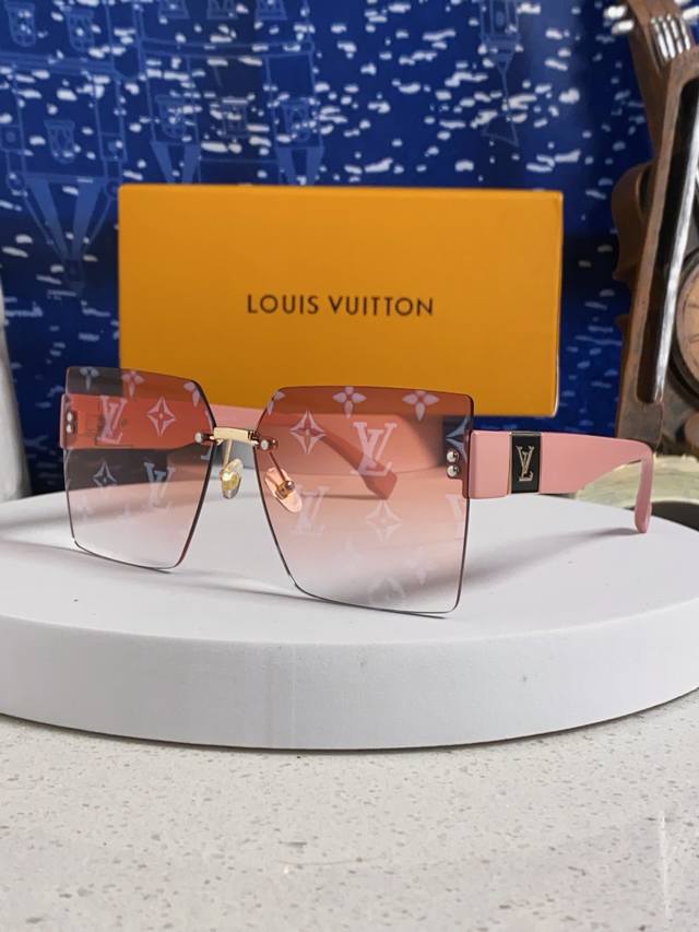 Louisvuittion路易威登 2026新款韩版时尚无框切边大框圆脸墨镜星空边网红防紫外线优雅方形太阳镜