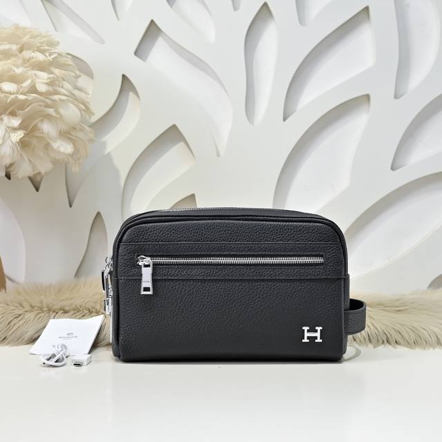 Hermes-爱马仕最新款男士手包指纹 采用顶级小牛皮 高贵五金拉链头 皮质柔软 手感超赞 做工精细 休闲实用 版型非常舒适 高品质尺寸：24.15.8Cm62