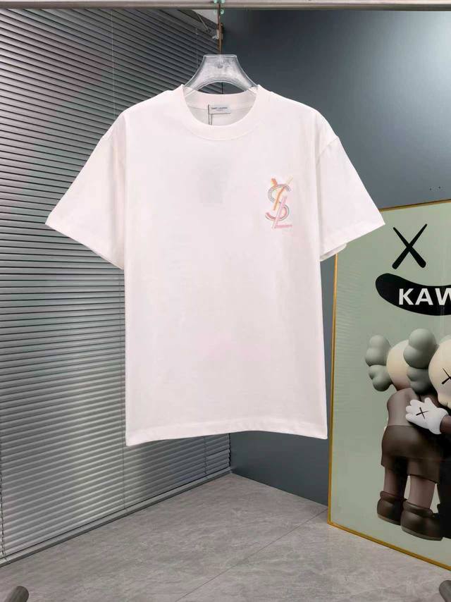 高版本圣罗兰 重工艺字母刺绣 Logo标识精致升级， 原版面料 短袖T恤 定制300克同缸染面料 手感非常舒服 时尚又个性 超级百搭好看 男女都非常合适 人手必