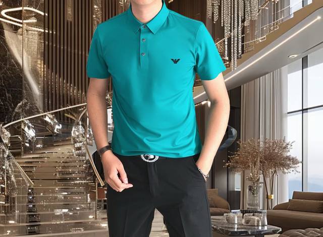 阿玛尼 2026春夏专柜新款 高端优雅时尚男士定制 顶级时尚休闲短袖polo衫翻领衫。 26Ss高端人士必备单品，精选进口原单丝光细珠地棉面料，原版Logo设计