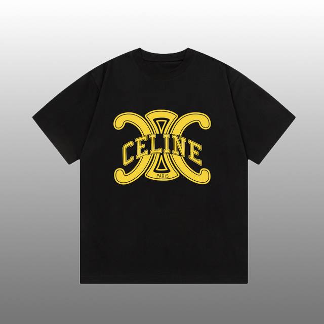 100 Celine 赛琳 印花Logo百搭潮流短袖T恤 吊牌 领标 水洗唛 三标齐全 高端26S双纱面料男女同款 尺码：S-Xxl 颜色：黑色，白色