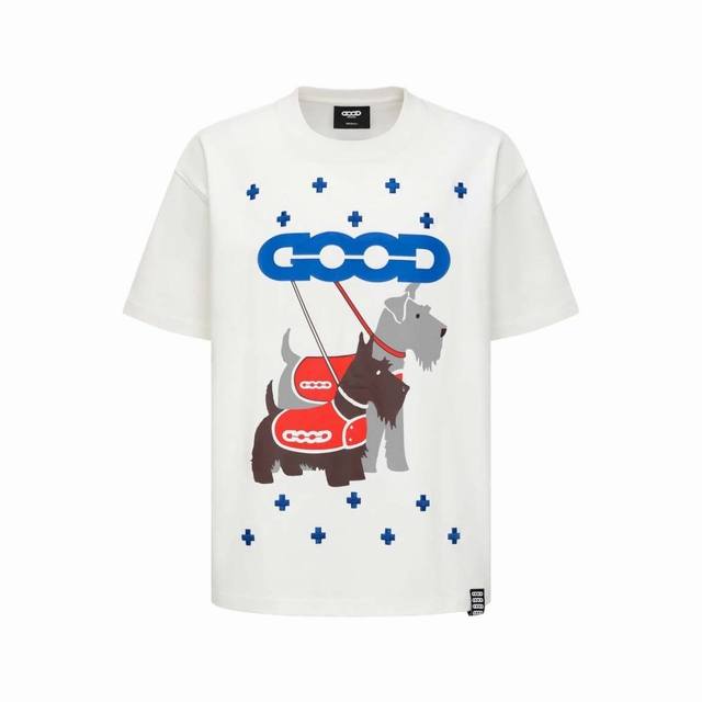 120款号456 Goodbrand Ss25 雪纳瑞十字榻榻米轻奢时尚高级感印花短袖T恤 男女同款 颜色：白色 黑色 码数：S M L Xl
