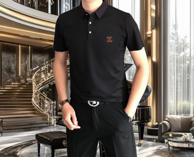 H*Rmes 爱马仕2026春夏新款原单男士翻领短袖polo衫T恤 爆款简洁时尚百搭 高端品质 无缝包边 胸前烫印Logo图案设计 定制进口双股丝光珠地棉面料