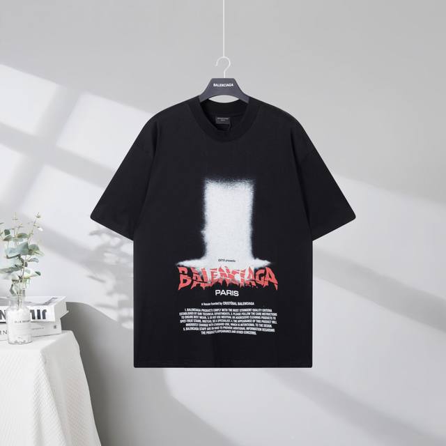 B269# 市场顶级品质 Balenciaga 巴黎世家2026Ss 暗黑风火焰字母印花短袖T恤 印花采用环保进口材料白墨直喷工艺 市场顶级的质量 官网品质 罗