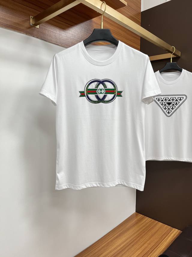 古奇 25春夏新品Medusa&品牌字母徽标印花标识短袖T恤，px定制80支双股丝光棉面料；黑色 白色 M-3Xl