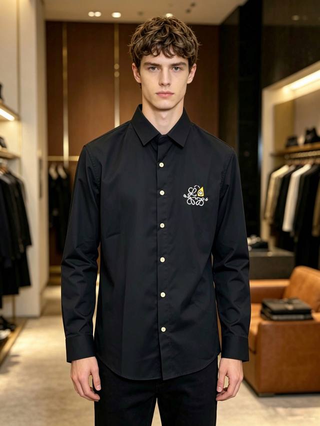 Loewe罗意威独家专供新款男士休闲长袖衬衫 高端定制 高端版本 时尚百搭爆款进口面料 手感超柔软细腻 穿着亲肤舒适 高端精品 代工厂pp精细做工 上身非常赞