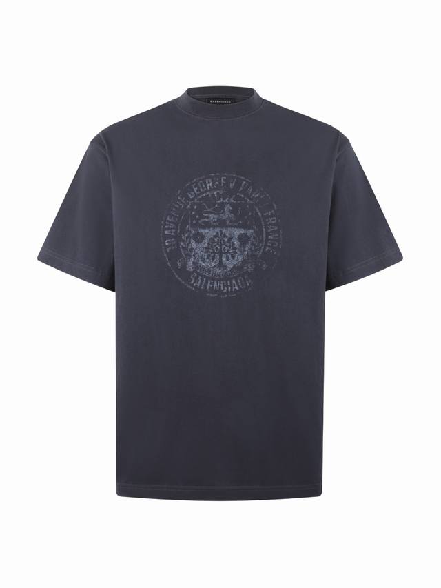 Balenciaga 26Ss棉质徽章印花图案T恤 正品4116购入开发 16支双纱100%全棉平纹针织面料220克 十字罗纹280克 面料酵洗 胶浆印花 定制