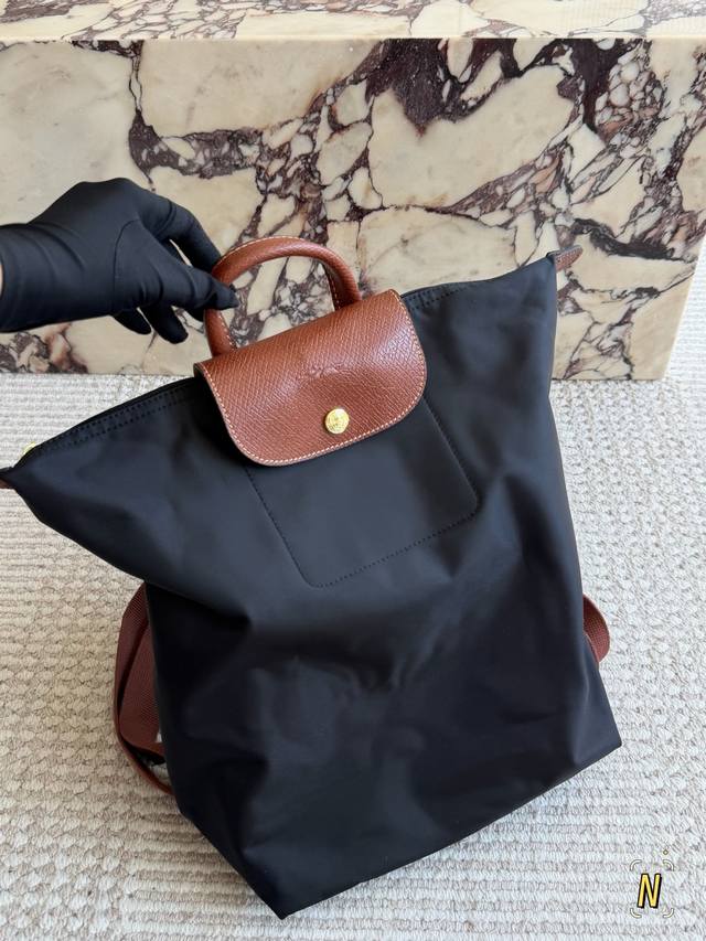 150 Size: 35 23Cm Longchamp Nylon Backpack Classic Black and Brown Aren't you go