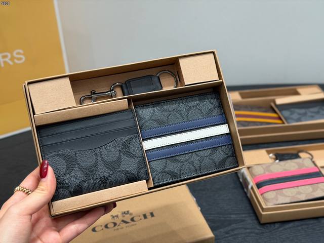 Gift Box Packaging Coach New Men's Wallet Set Wallet Card Holder Keychain I've a