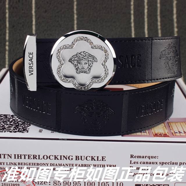 皮带：Versace.范思哲原单 腰带：顶级复刻版认准如图专柜包装，赠送打孔器 材料：百分百进口原厂头层牛皮皮带，纯手工编织，24K纯钢扣中间带Logo字母内穿