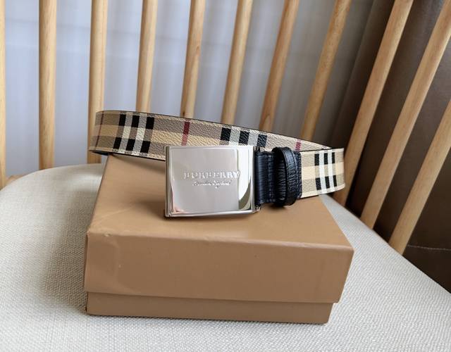190-%Burberry 巴宝莉专柜同步上新双面两用的意大利制腰带 精选London格纹 配有亮泽抢眼的专属标识造型搭扣 镌刻焕新的品牌微标 宽:3.5Cm