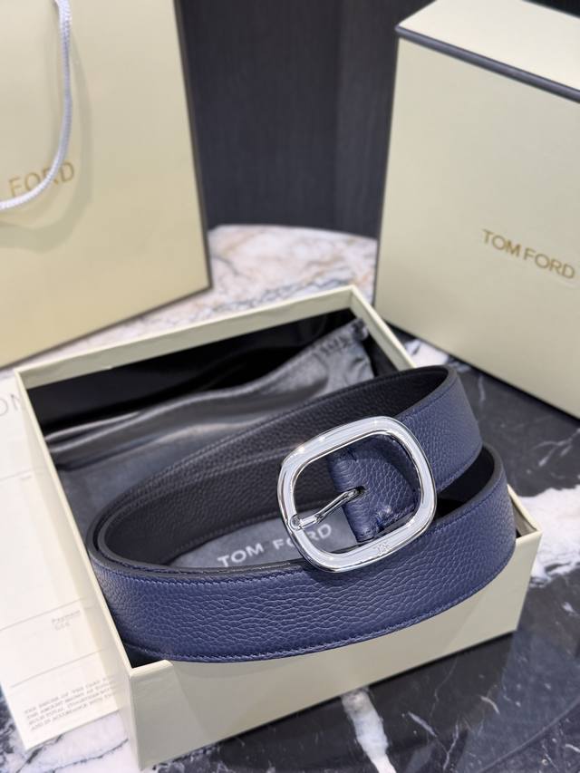 230--Tom Ford 汤姆福特。新品高端双面小牛皮，磨砂荔枝纹，简约商务男士腰带，3.5Cm宽，双面使用1配原版包装