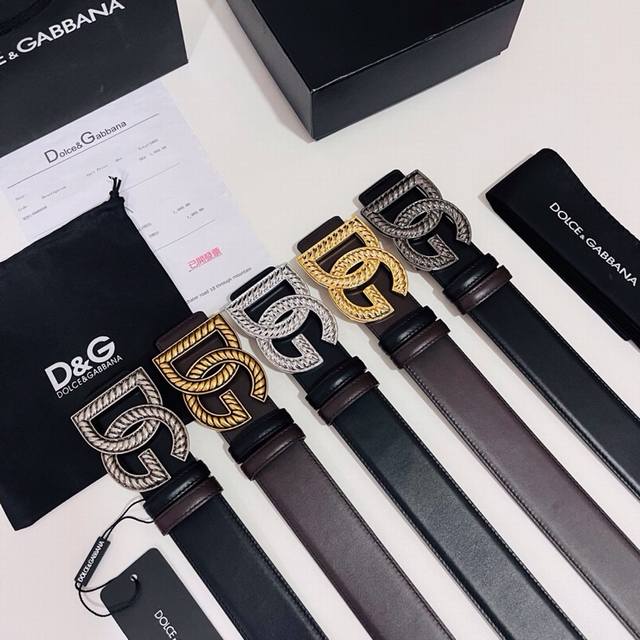 190 Dolce&Gabbana 新款双面小牛皮男士徽标腰带,双面可用，4.0Cm