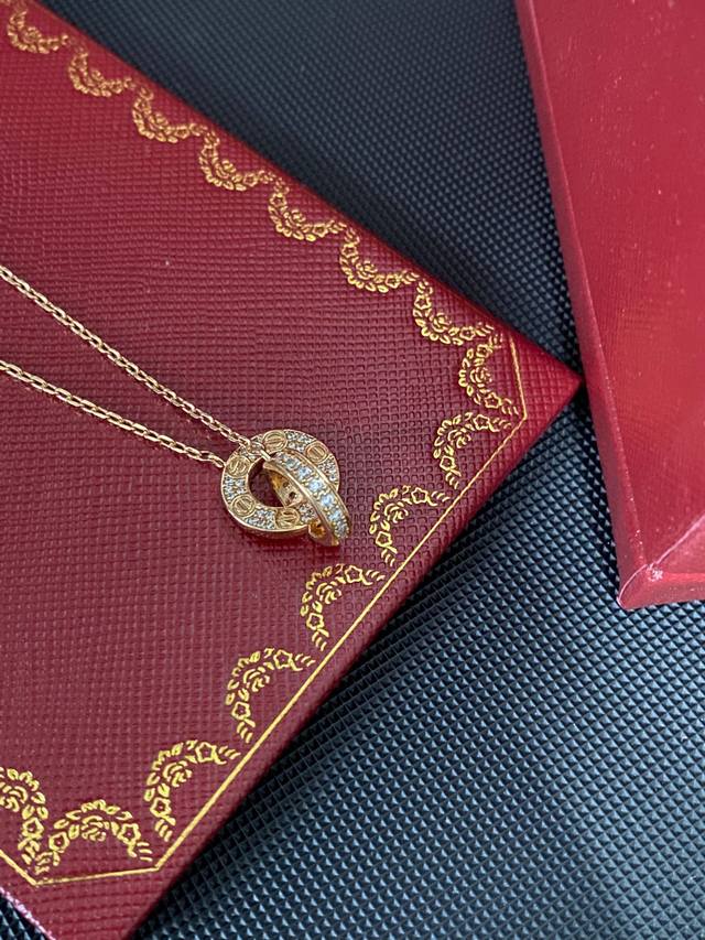 Cartier double-ring clasp full diamond necklace, high-quality craftsmanship...mi Cartier double-ring clasp full diamond necklace, high-quality craftsmanship...mi