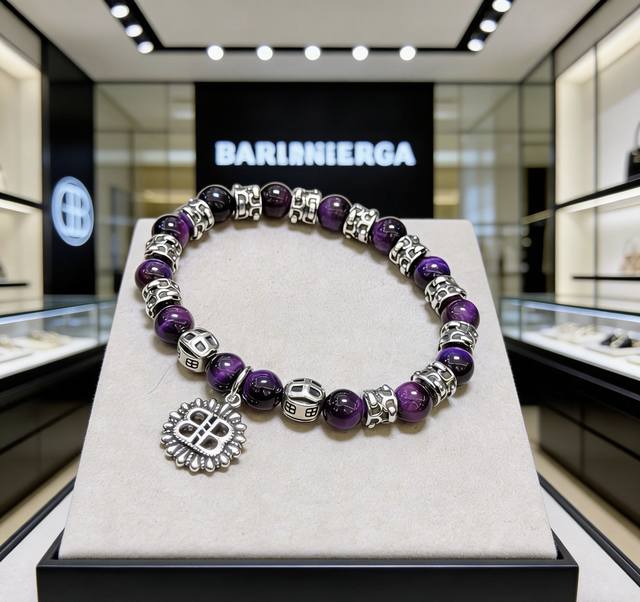 Exquisite replica of Balenciaga natural tiger's eye bracelet in Thai silver styl