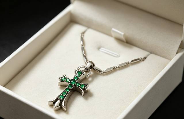 Green Diamond Cross Necklace A 2026 hot-selling Chrome Hearts necklace. Featurin