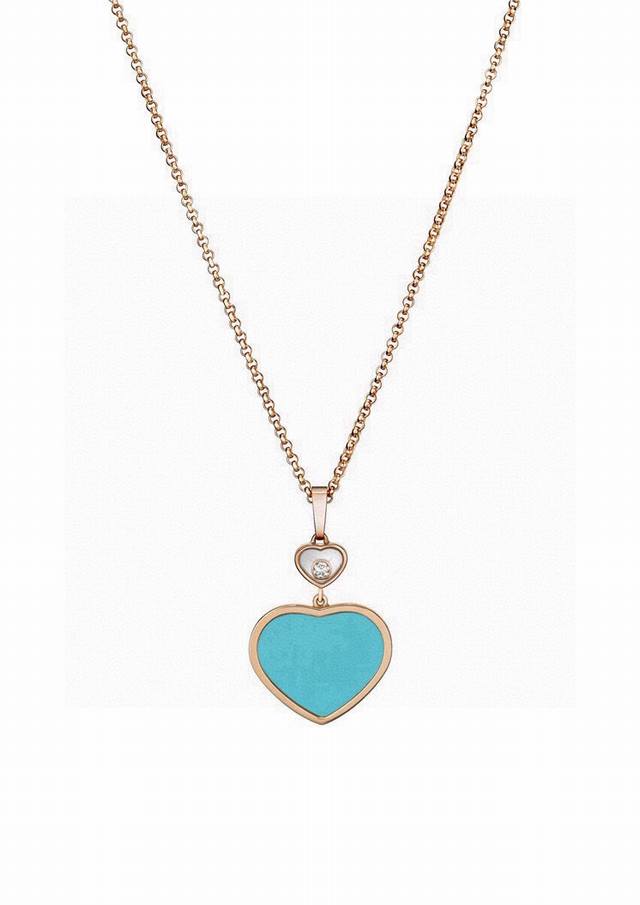 Chopard Turquoise Heart Necklace with a Dancing Heart Design, Set with Sparkling