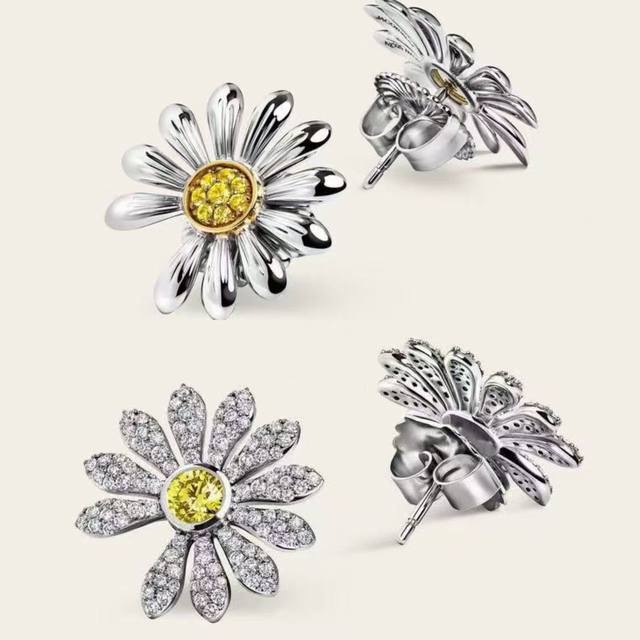 Full Diamond Stud Earrings Gd G-Dragon Same Style Men's Trendy Daisy Stud Earrin