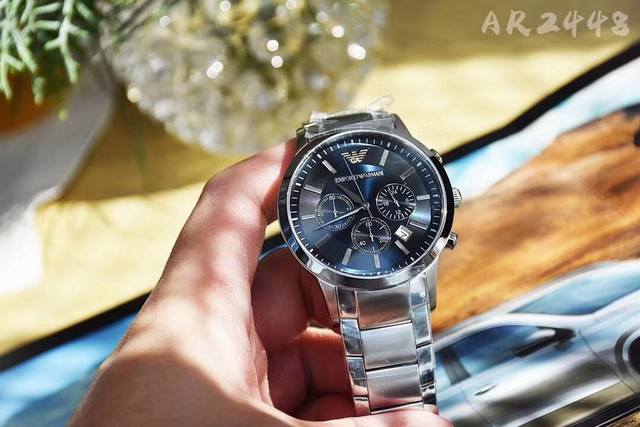 360阿玛尼Armani 型号：Ar2458白面Ar2448蓝面 Ar2434黑面 进口石英机芯矿物强化玻璃镜面不锈精钢表带隐形双锁扣三眼计时日期窗口巴塞尔最受